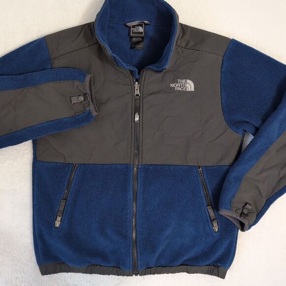The North Face Junior Boys Med Blue Polartec Jacket‎ Nylon Fuzzy Full Zip EUC - Picture 1 of 7
